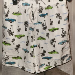 NWT Chexpel men's swim trunks. With muscle cars